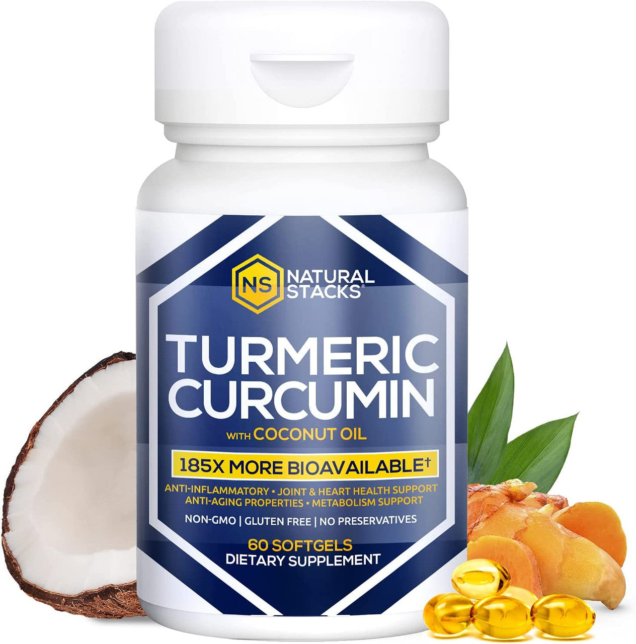 Natural Stacks Turmeric Curcumin with Organic Coconut Oil (60 cap)