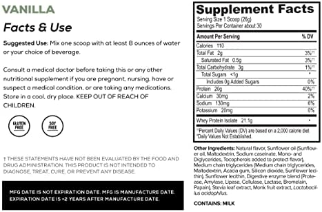 Onnit Grass fed whey isolate vanilla protein ingredients